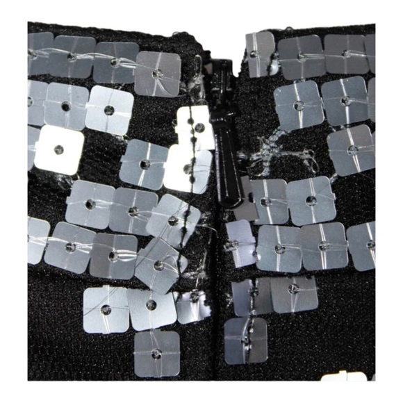 TADASHI SHOJI Black Silver Sequin V Neck Long Sleeve Mini Cocktail Dress Size 8 - Picture 8 of 10